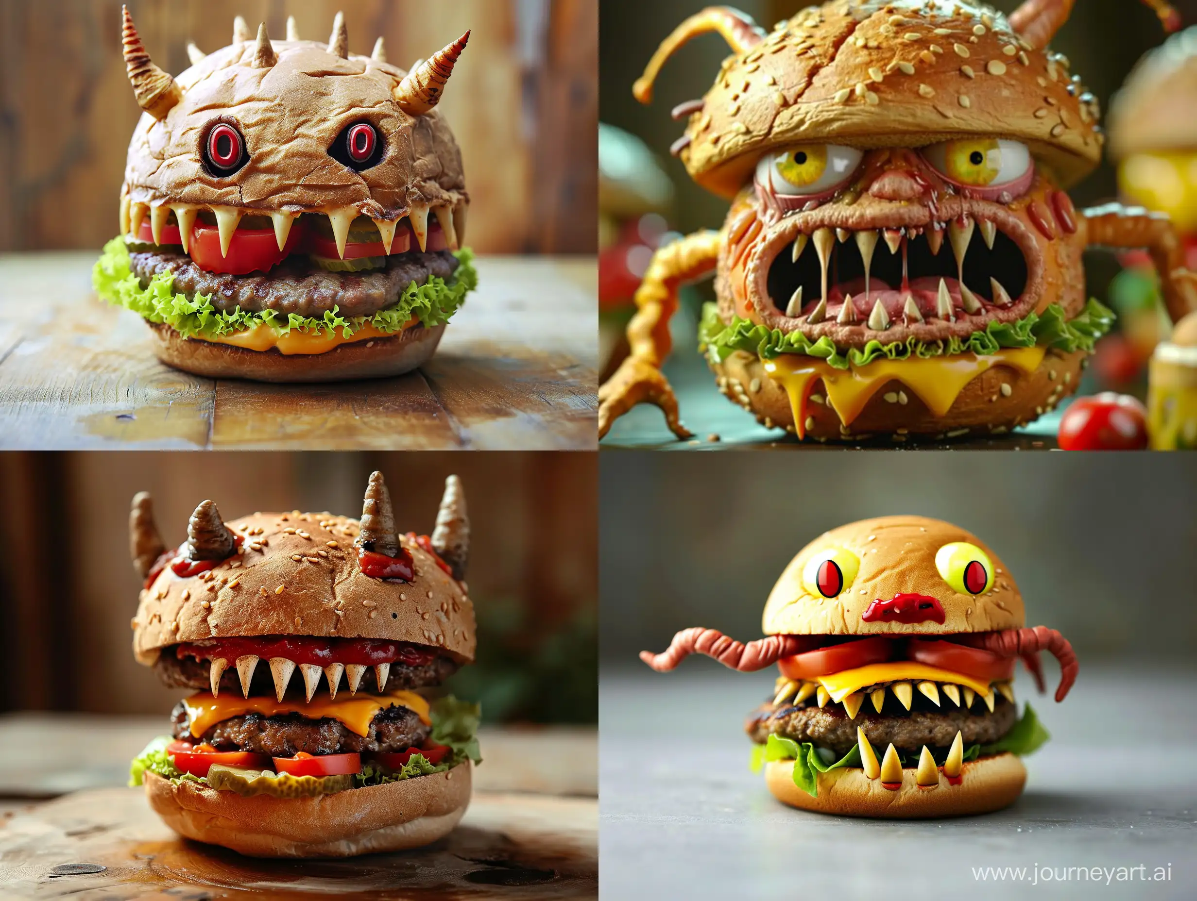 a scary  hamburger monster