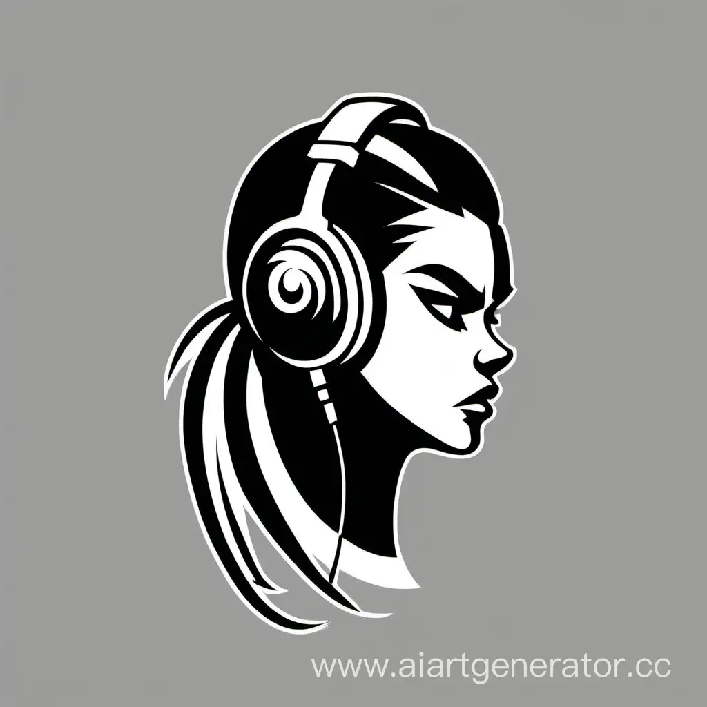 Black and White, Minimalism, Logo, Head, angry Girl, With ponytails, Microphone, Without headphones