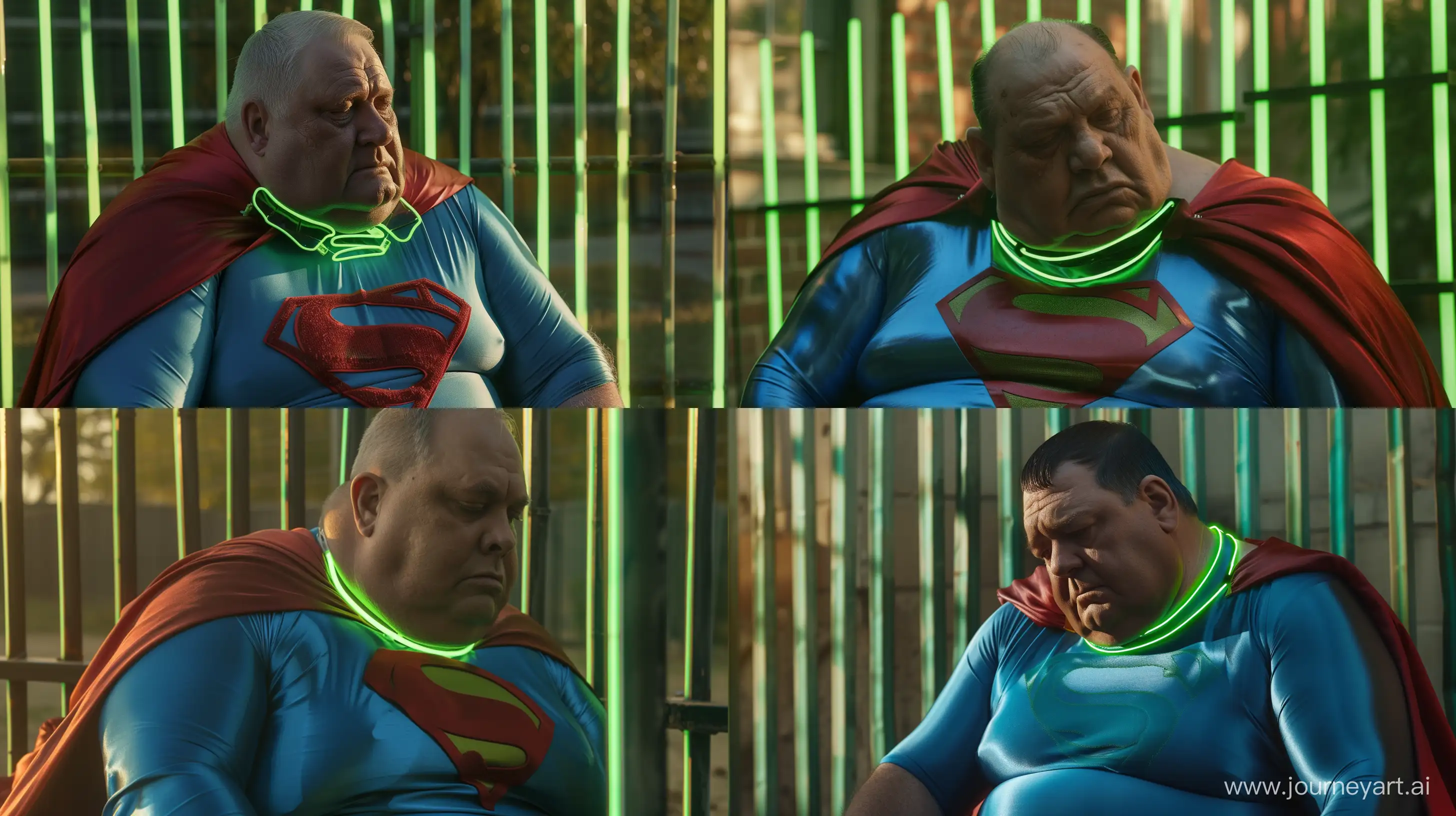 Elderly-Superman-Enjoys-Sunshine-in-Vibrant-Neon-Setting