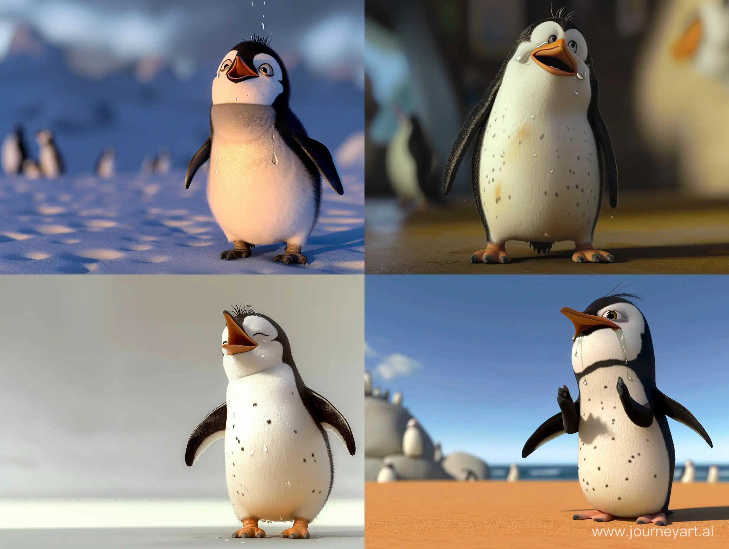 animated penguin prays to heaven and cries