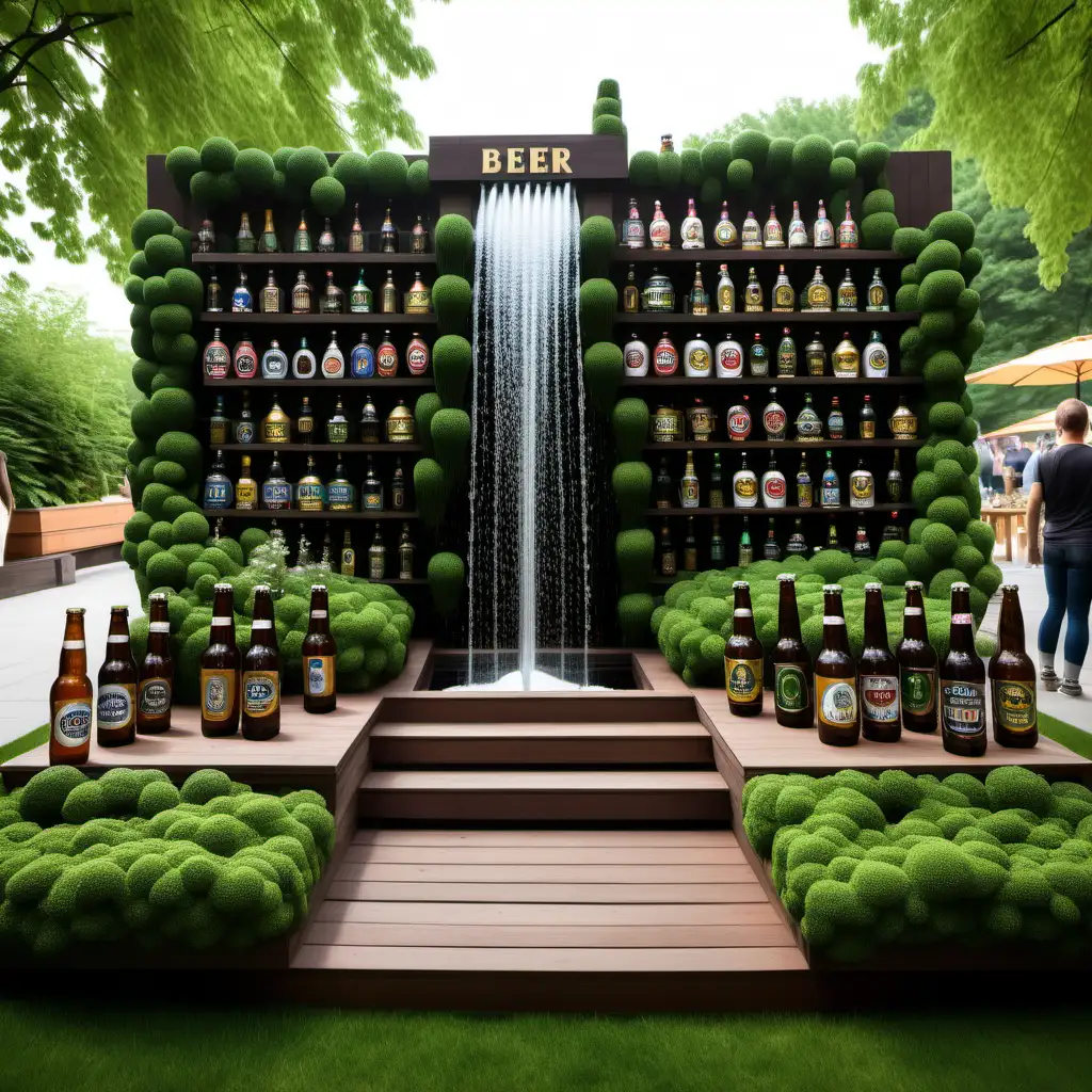 Beer Garden with Cascading Beer Waterfalls and Statues