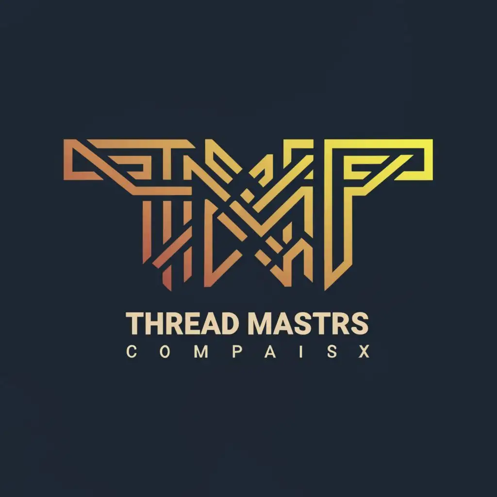 logo, TM in simple tribal Line letters, with the text "Thread Masters", typography