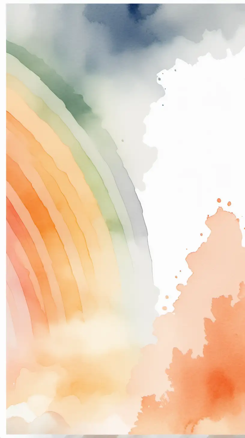 Poster of desaturated rainbow, orange and peach tones, in a watercolor style