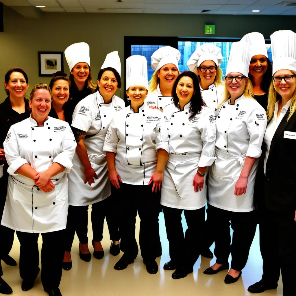 Chef co-op program female chefs with business leadership team.
