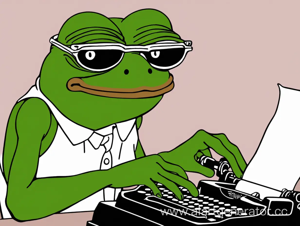 pepe frog with typewriter
