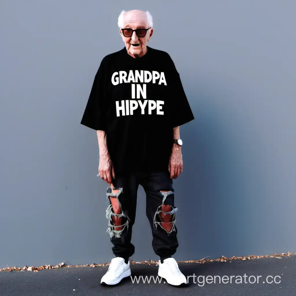дедушка в модной хайповой одежде, бренд trasher