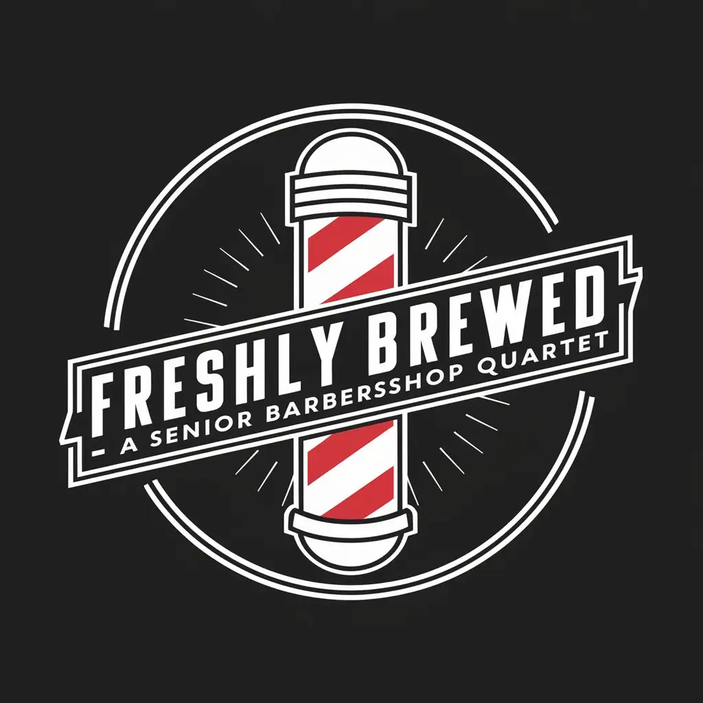 logo, Barber Pole, with the text "Freshly Brewed- A Senior Barbershop Quartet", typography