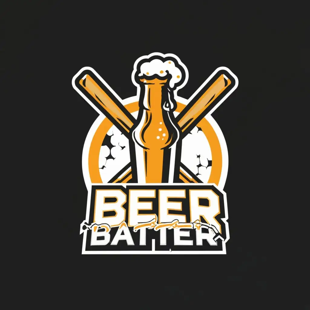 a logo design,with the text "Beer Batter", main symbol:Beerbottle holding baseball bat with beer foam coming out of top,Moderate,be used in Sports Fitness industry,clear background