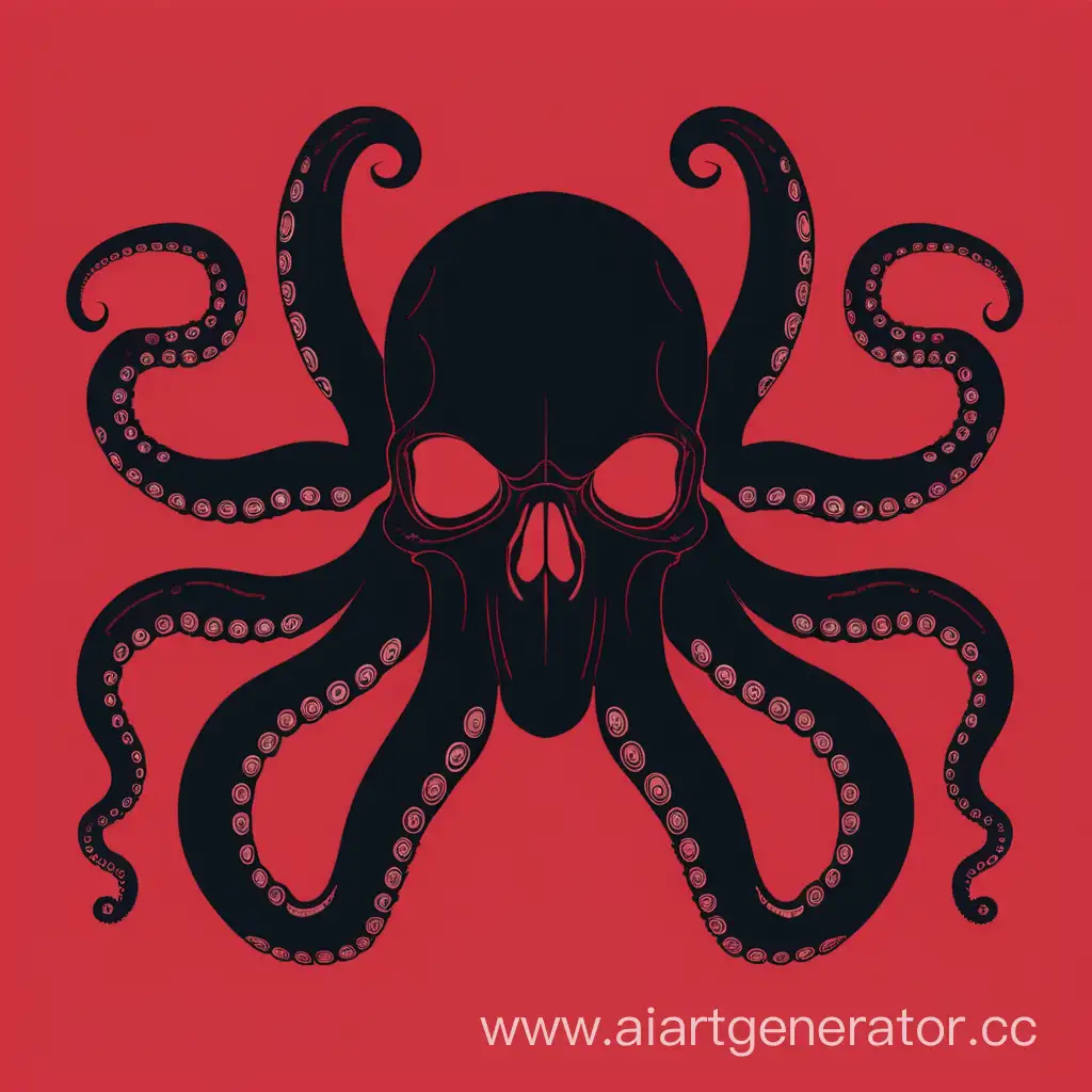 Minimalistic-Red-Background-with-Black-Octopus-Skull