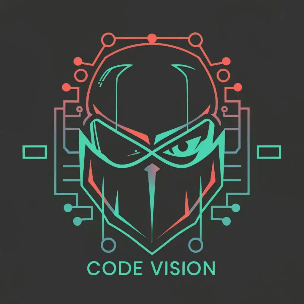logo, Cybernetic ninja. metalic, futuristic, with the text "Code vision", typography