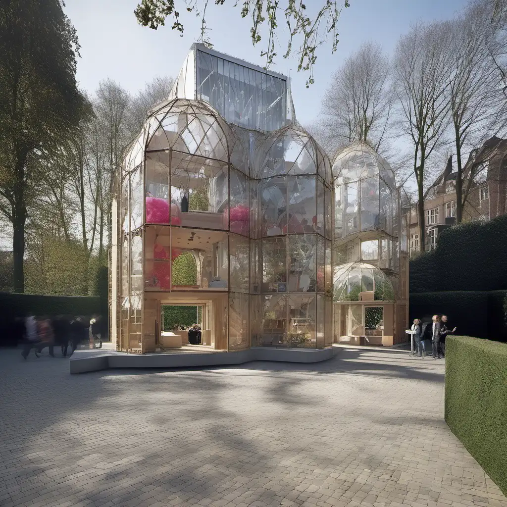 In place of the building. Imagine a garden folly in de style of MVRDV architects. It's a sunny day.