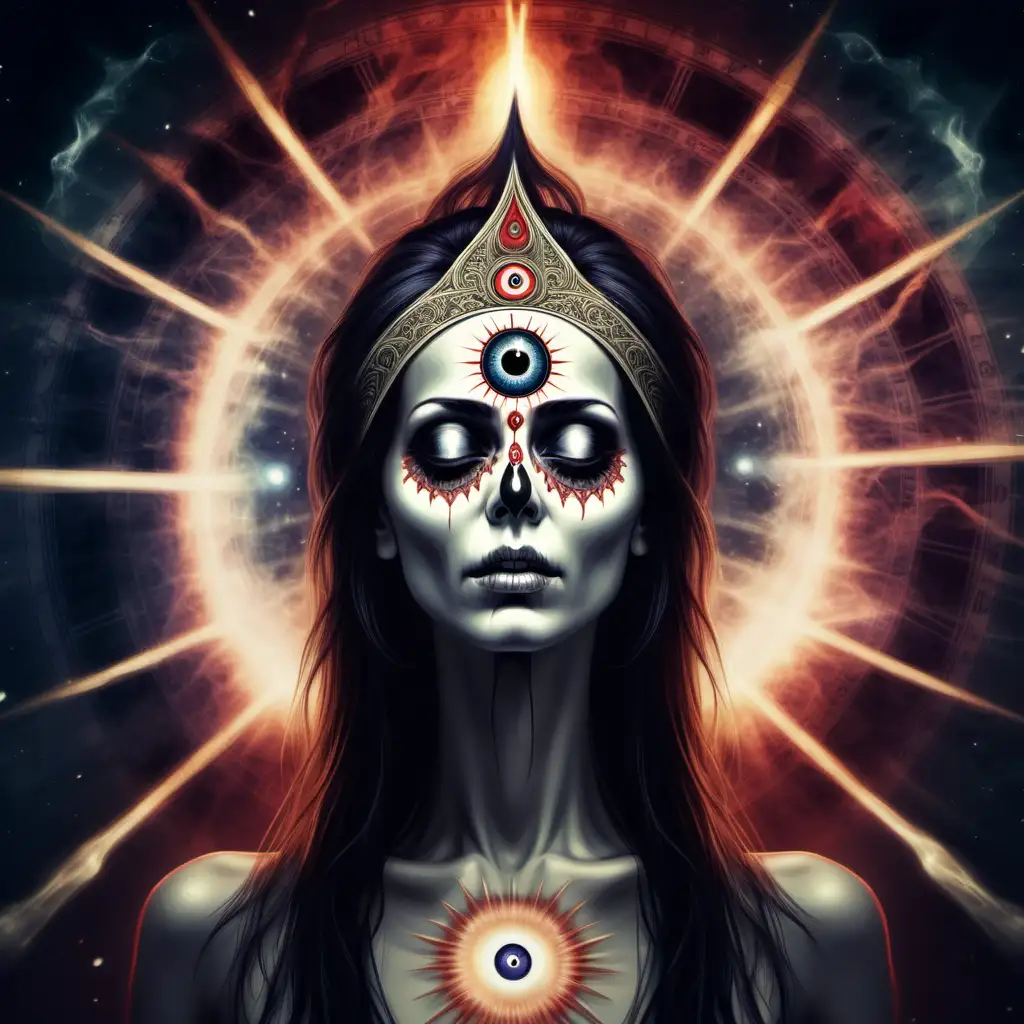 portray death as enlightened woman with third eye open