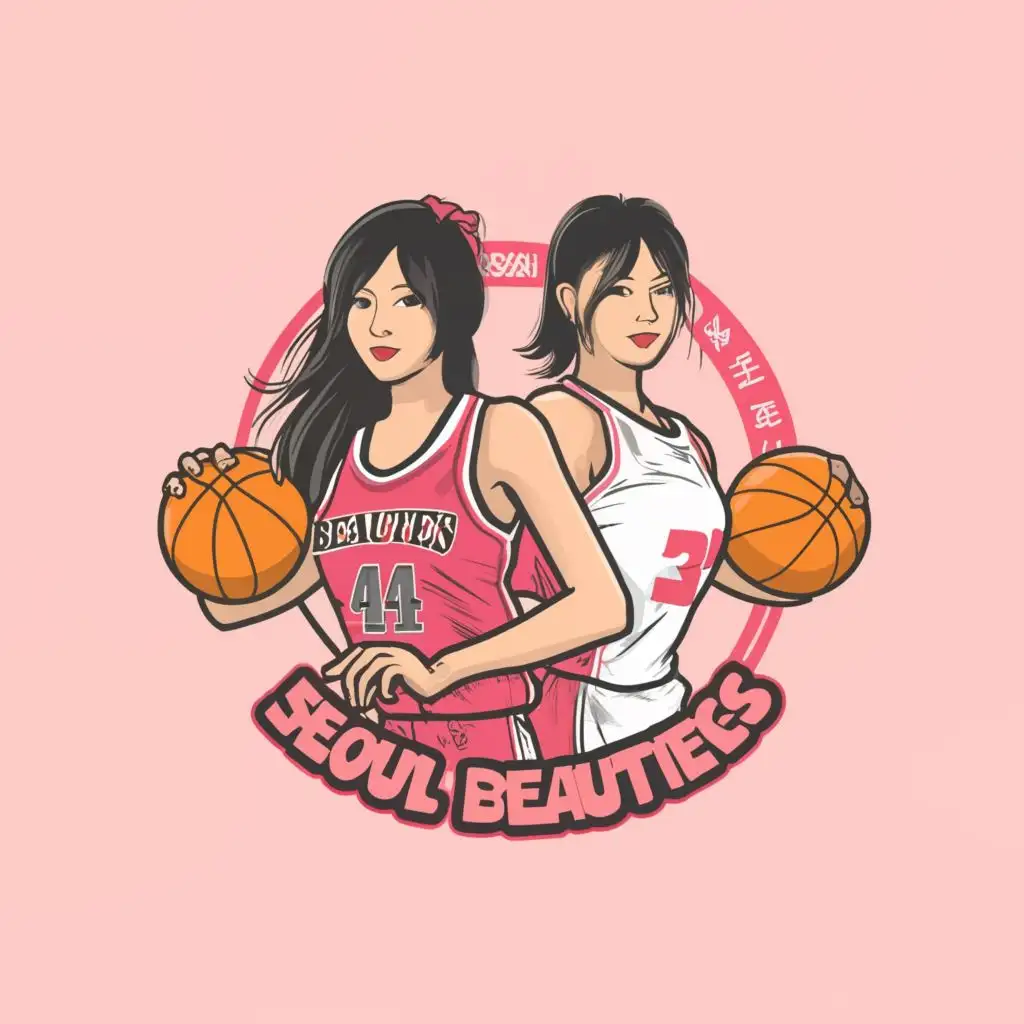 logo, Koreans, People, Basketball, Pink Border, with the text "Seoul Beauties ", typography, be used in Sports Fitness industry