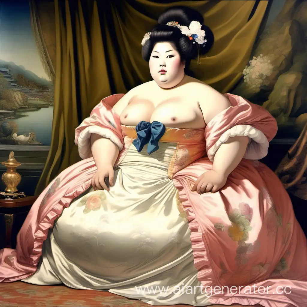 Elegant-Japanese-Countess-in-Lavish-18th-Century-Ball-Gowns-Oil-Painting