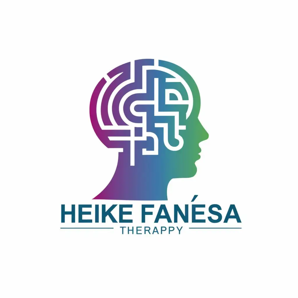 logo, Labyrinth shaped like a human head, with the text "Heike Fanelsa Therapy", typography, be used in Medical Dental industry