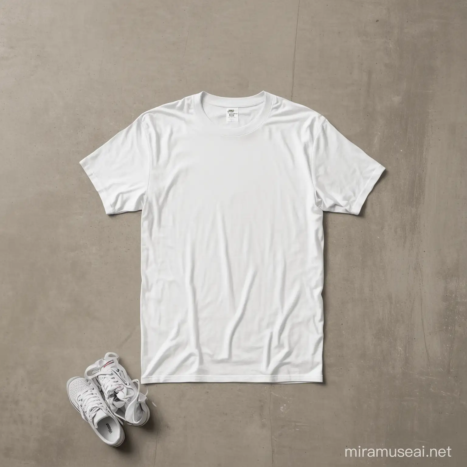 Gildan 5000B mockup in white with a blank t-shirt on an empty floor