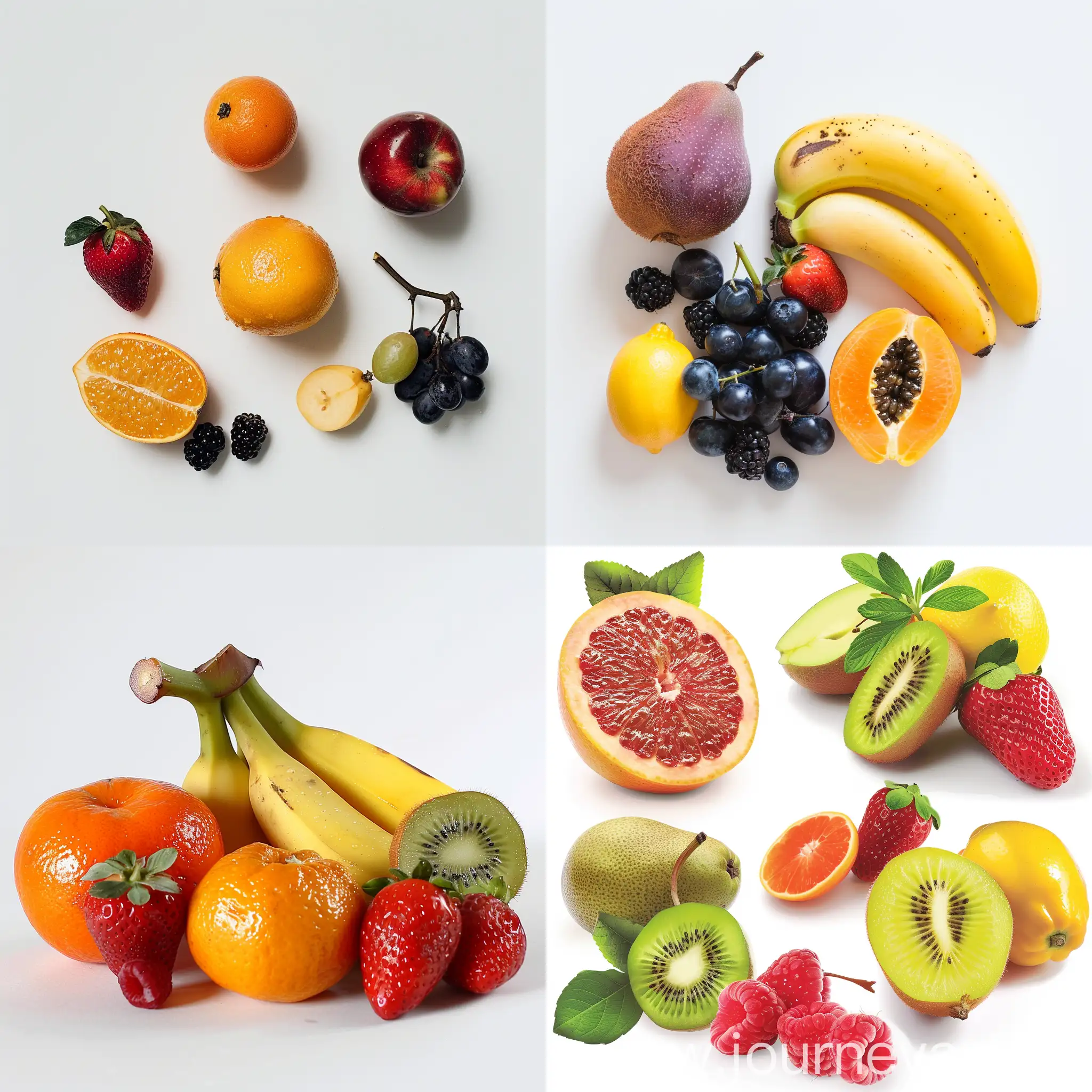 a set of fruits on a white background