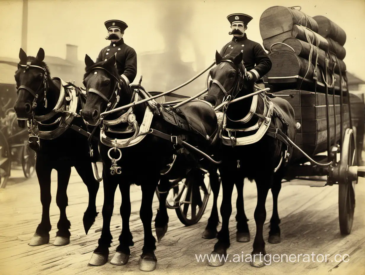 19th-Century-Russian-Firefighters-with-Mustaches-and-Carriages-Amidst-Burning-Barrels