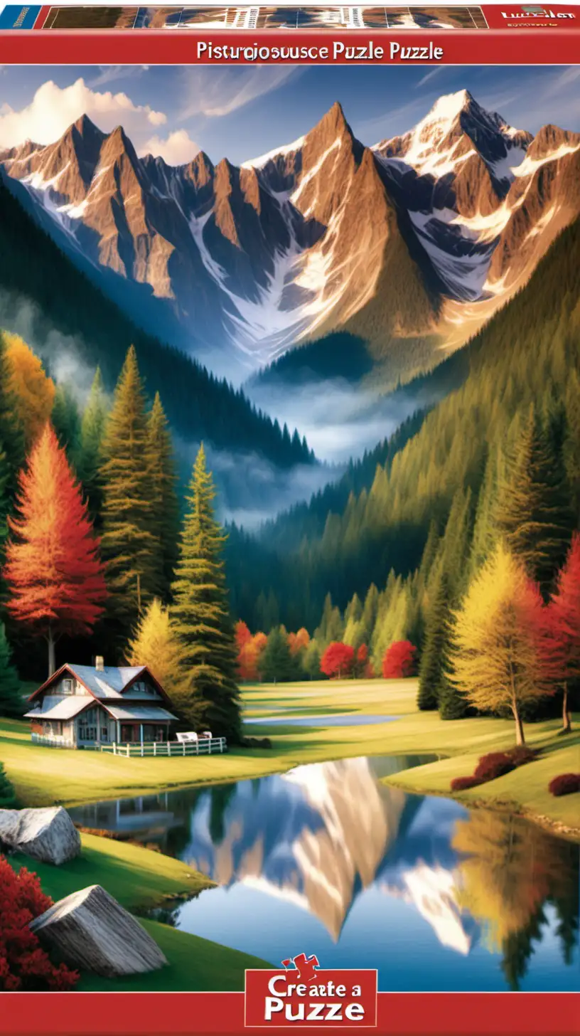 create a picturesque puzzle featuring a serene mountain vista for a scenic landscape