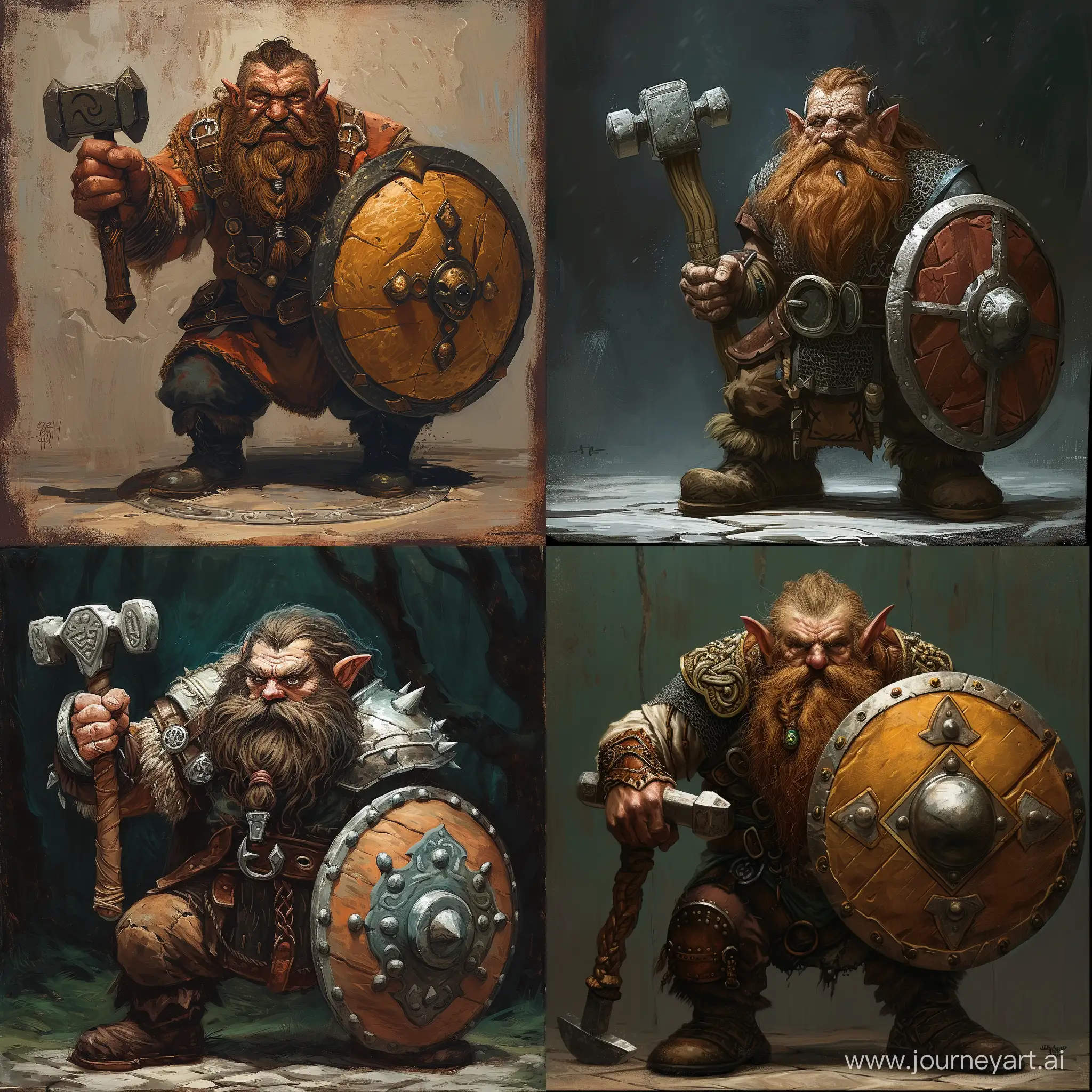 Dwarf, beard, hammer, shield, art, dnd