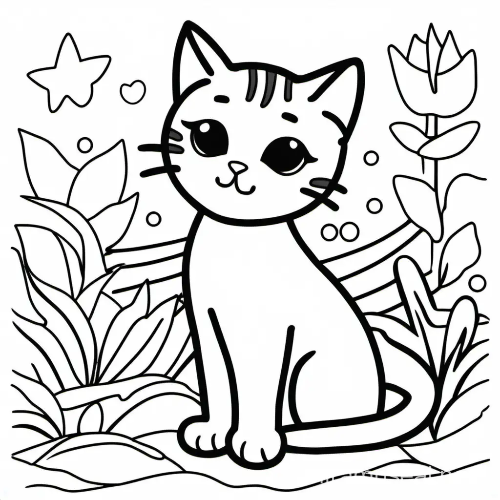 Simple Black Line Drawing Cat Coloring Book for Toddlers