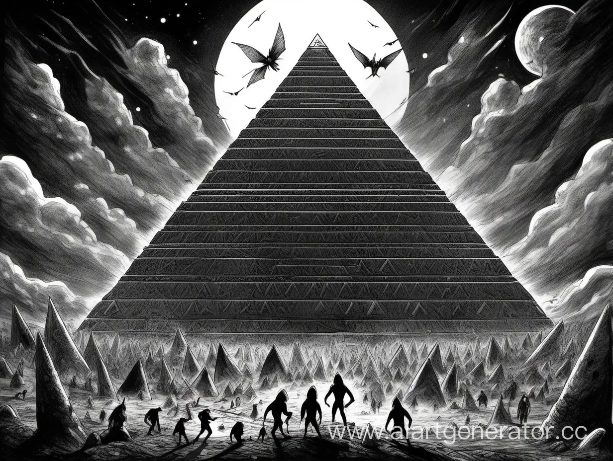 гигантская пирамида окружена ночными чудовищами