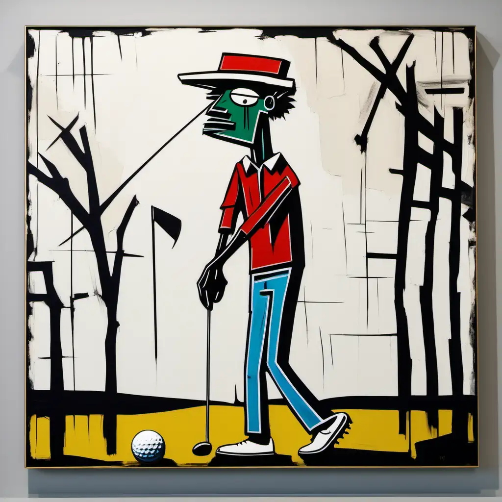 Abstract Golf Player Art Influenced by Basquiat and Picasso