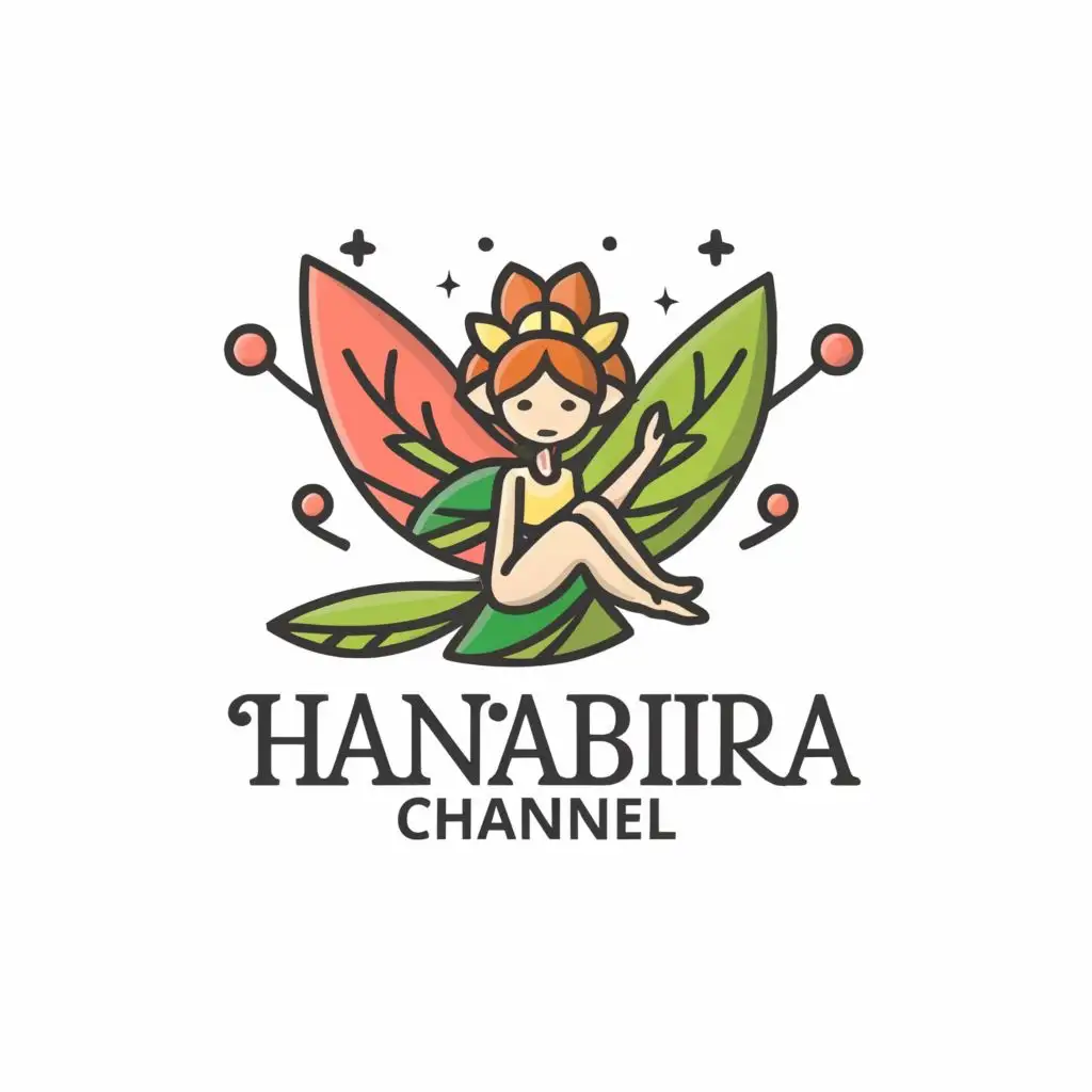 Draw the logo of the Hanabira channel. In delicate colors, let the little fairy who sits on a green leaf be depicted