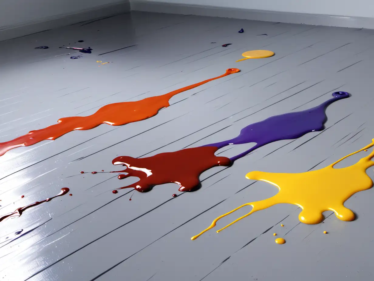 latex paint in all colors spilled on the floor.