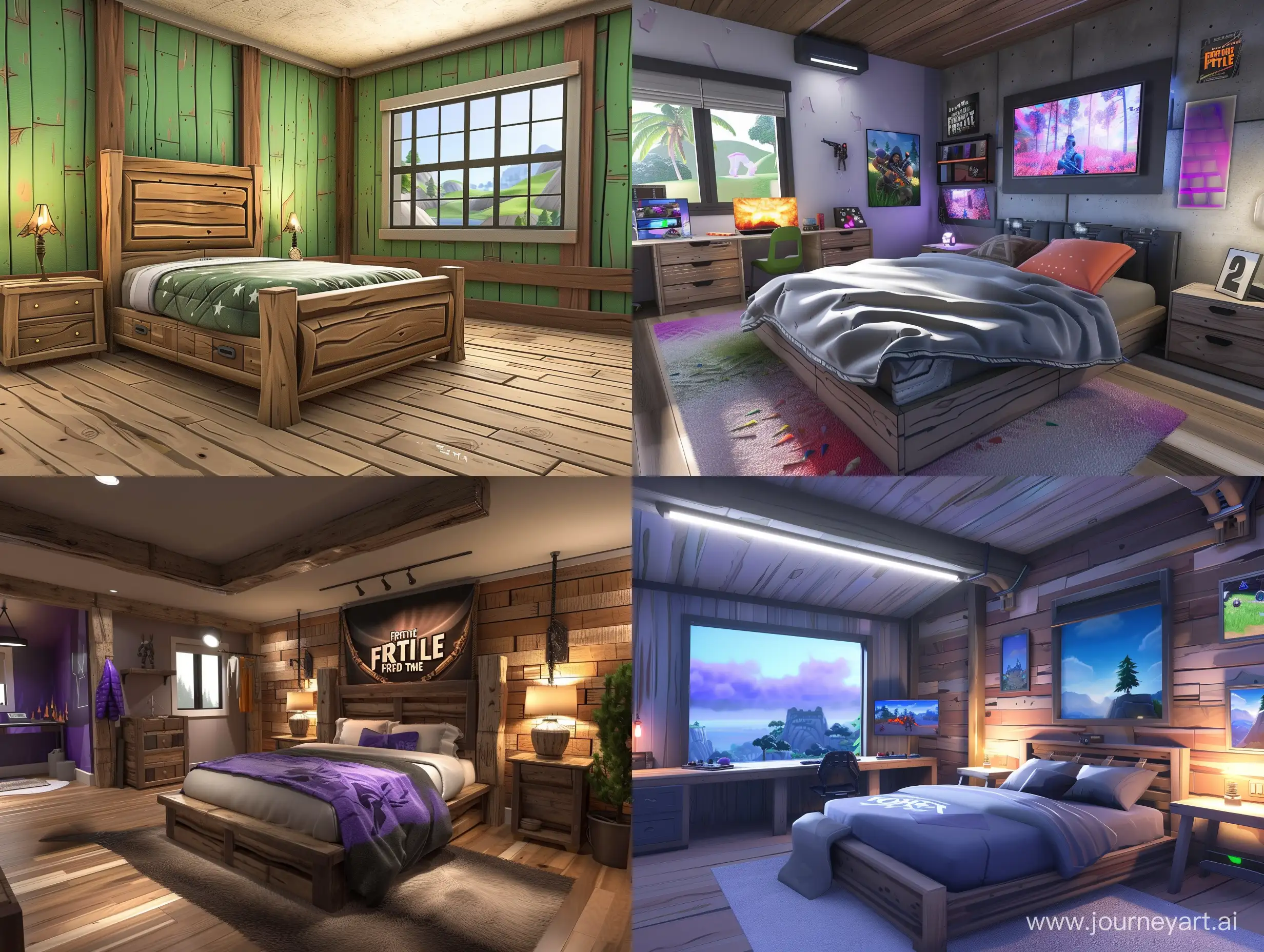 Fortnite themed bedroom, full room view