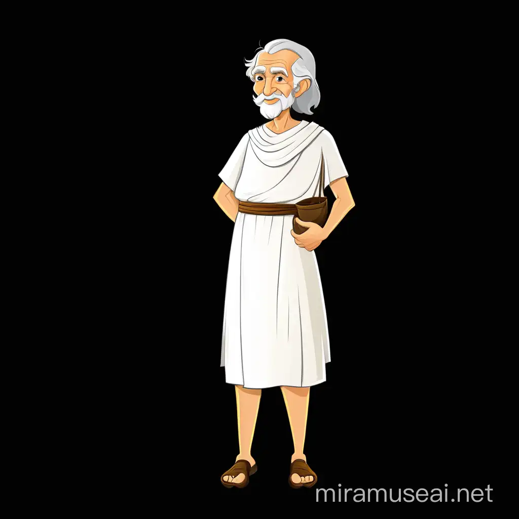 Cartoonish Ancient Old Man in White and Brown Illustration