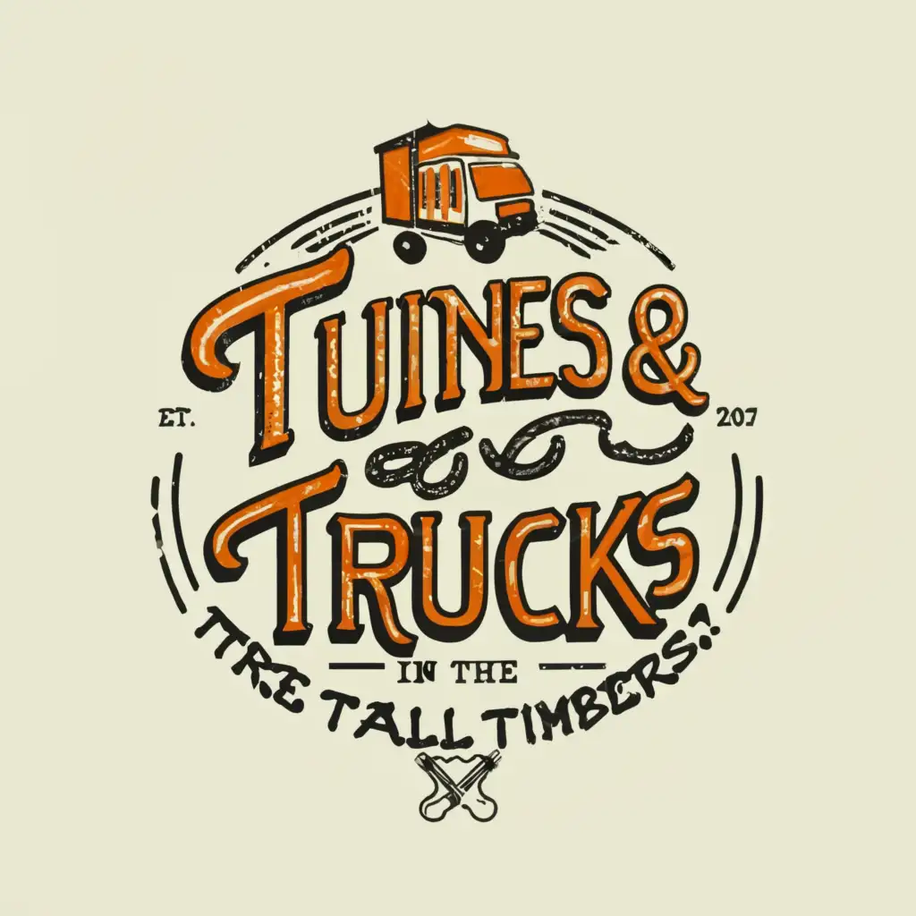 a logo design,with the text "Tunes & Trucks In The Tall Timbers!", main symbol:a guitar and a food truck,Moderate,be used in Events industry,clear background