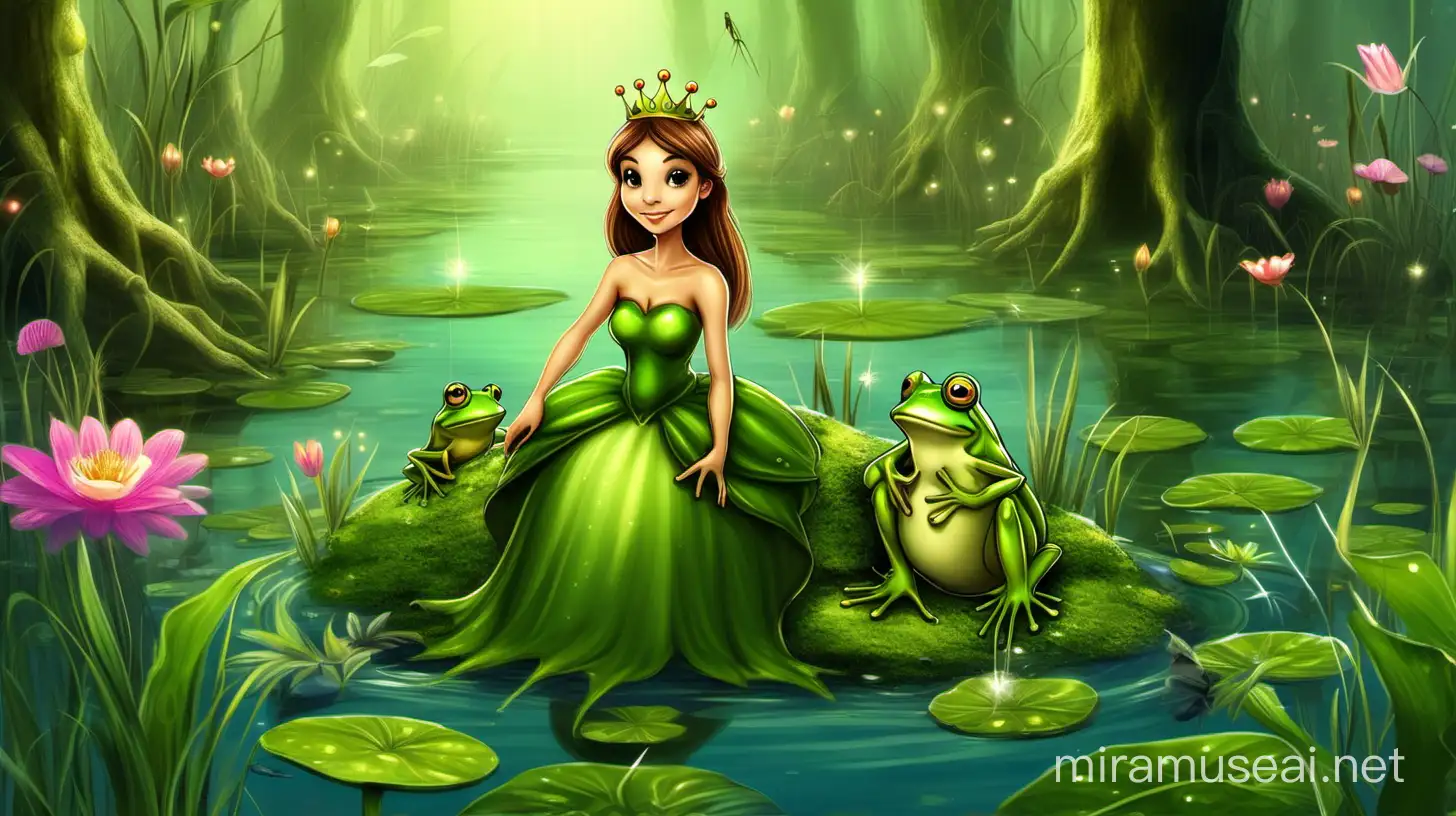 Enchanting Girl Princess Frog in a Magical Swamp Fantasy