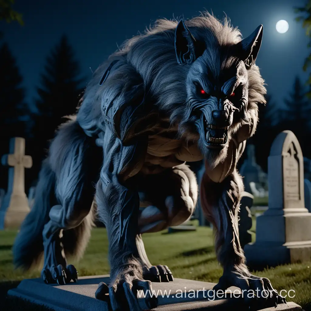 Photo of werewolf, night, cemetery, hyper-realistic, ultra-detailed, insanely detailed, 4k, realistic 8k, shot on portra 400