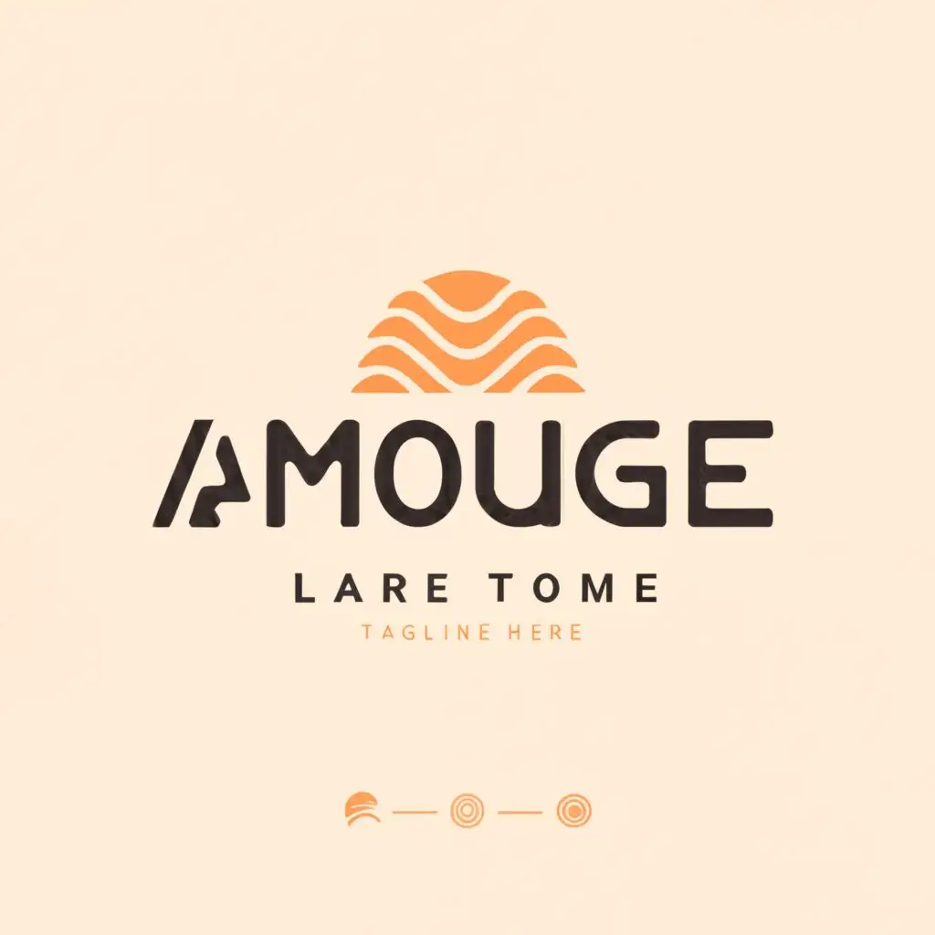 a logo design,with the text "Amouge", main symbol:Waves Sea and Sun,Minimalistic,be used in Travel industry,clear background