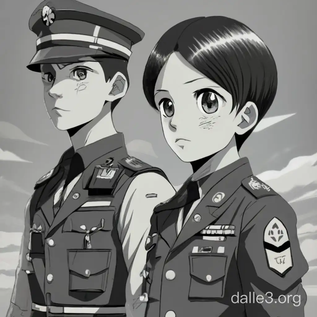 Military Manga Illustration Two Young Soldiers in Formation | Dalle3 AI