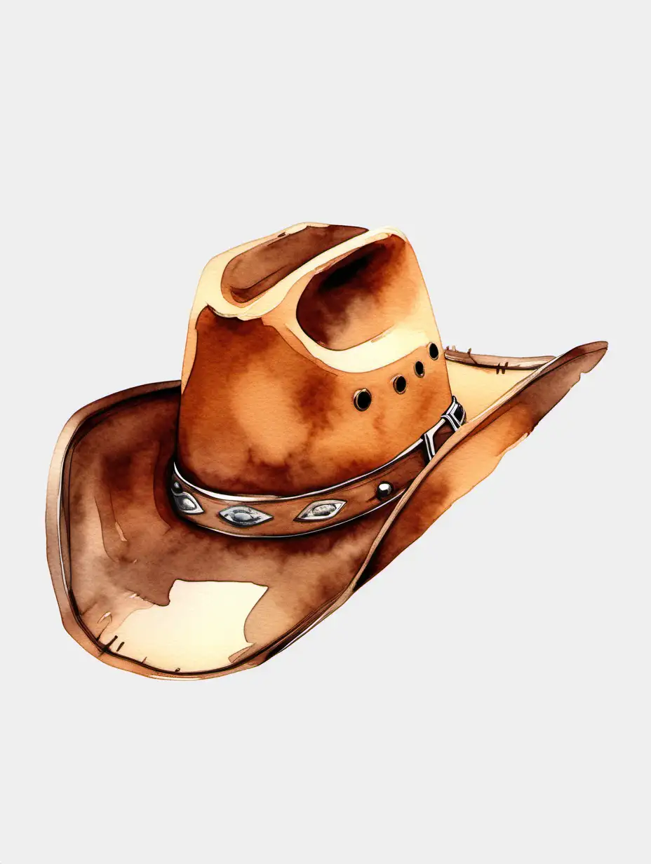 Vintage Watercolor Cowboy Hat Clipart on White Background