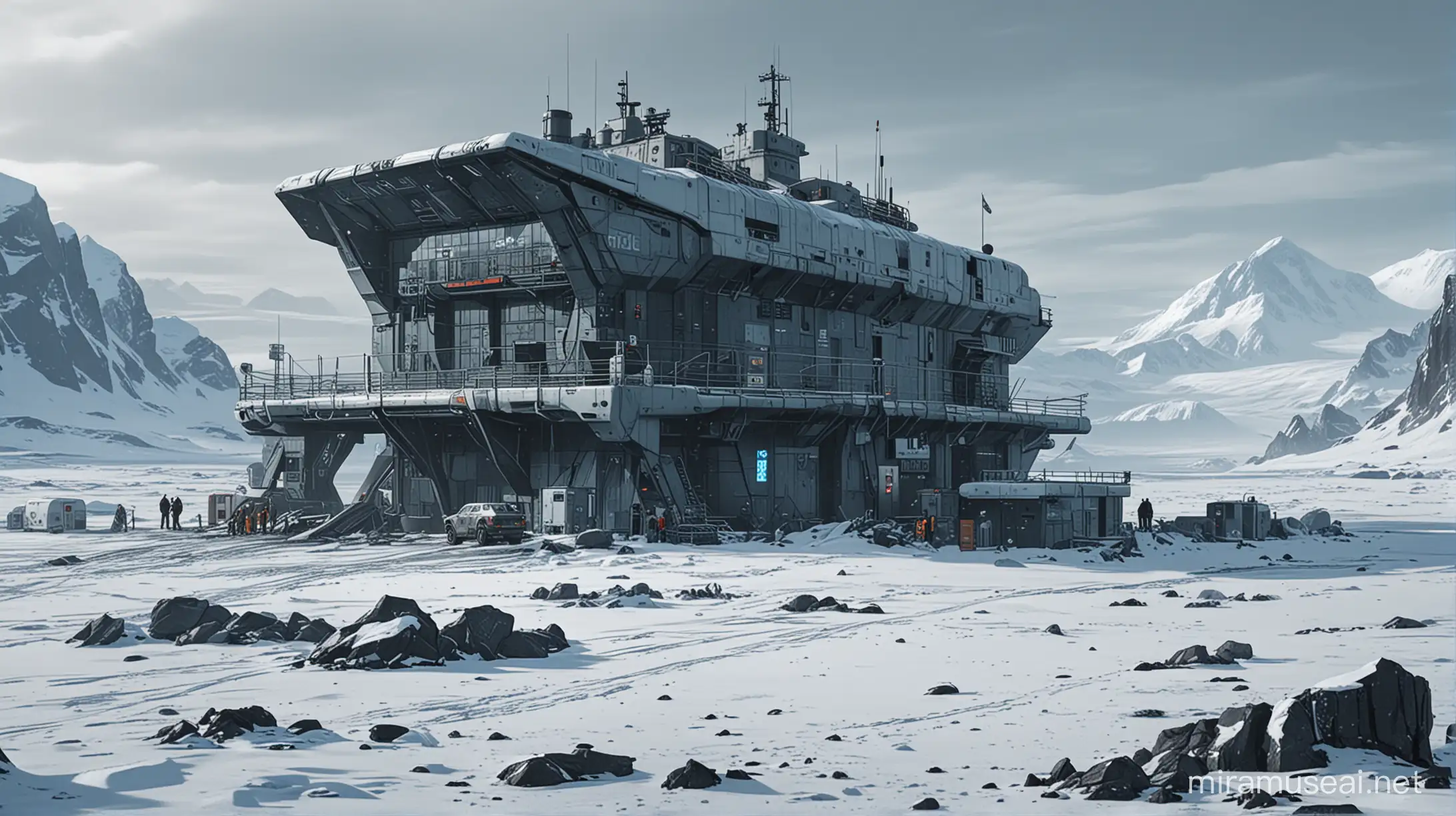 Futuristic Antarctic Station in Comic Style