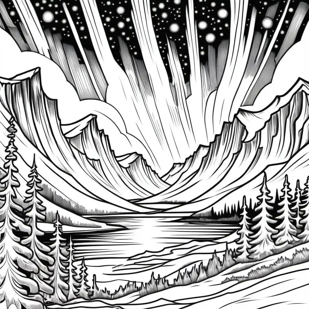 Mesmerizing Northern Lights Coloring Page for Kids