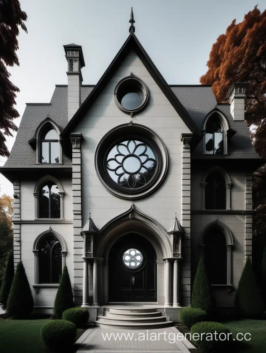 Особняк в стиле современной готики с круглым окном над входом