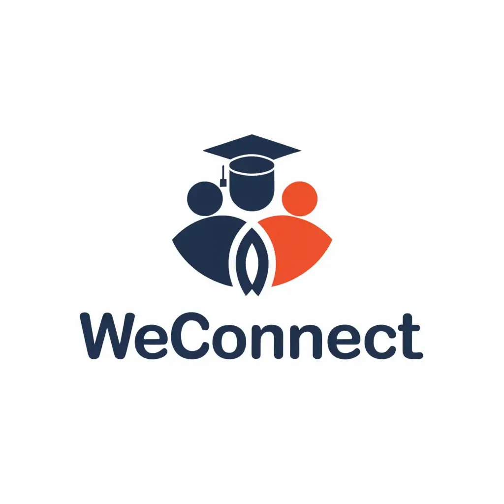 a logo design,with the text 'WeConnect', main symbol:Students with Graduation Hat connecting with the service seeker with necktie,Moderate,be used in Technology industry,clear background
