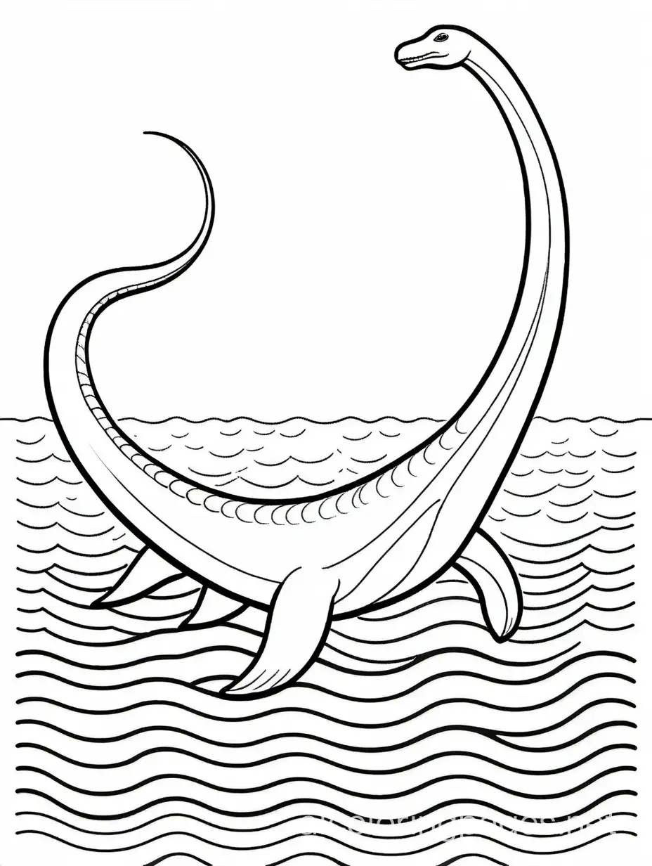 Elasmosaurus

, Coloring Page, black and white, line art, white background, Simplicity, Ample White Space. The background of the coloring page is plain white to make it easy for young children to color within the lines. The outlines of all the subjects are easy to distinguish, making it simple for kids to color without too much difficulty