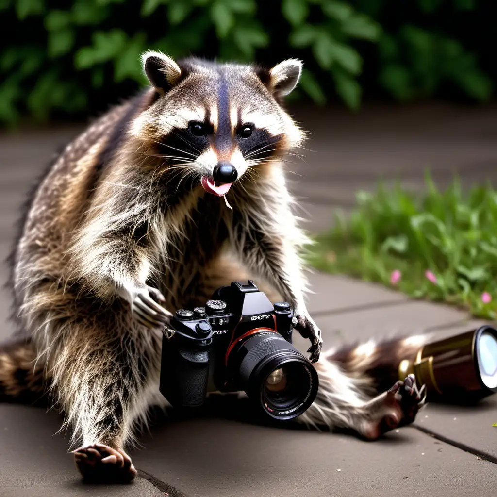 Intoxicated Raccoon Photographer Captured with Sony Large Camera