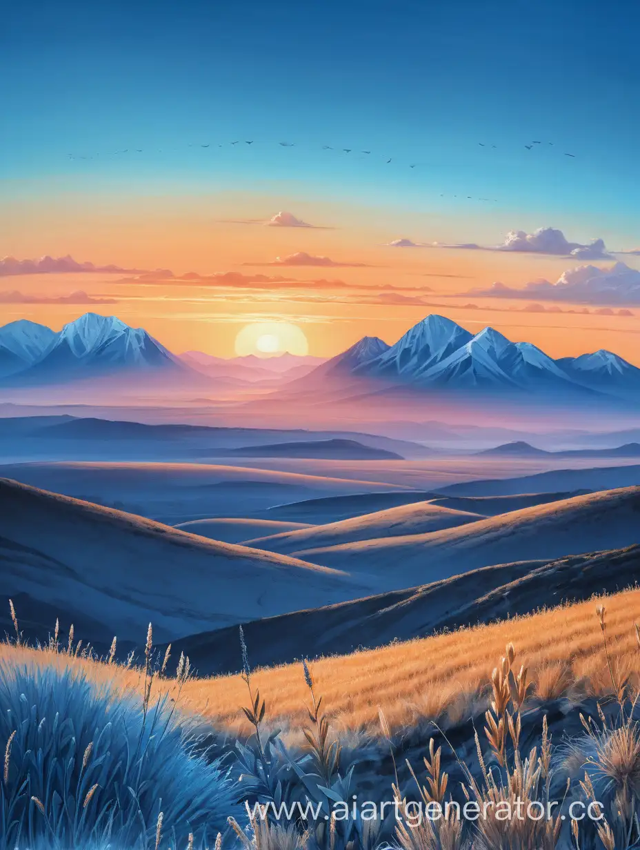 Serene-Blue-Landscape-with-Majestic-Sunset-and-Distant-Mountains