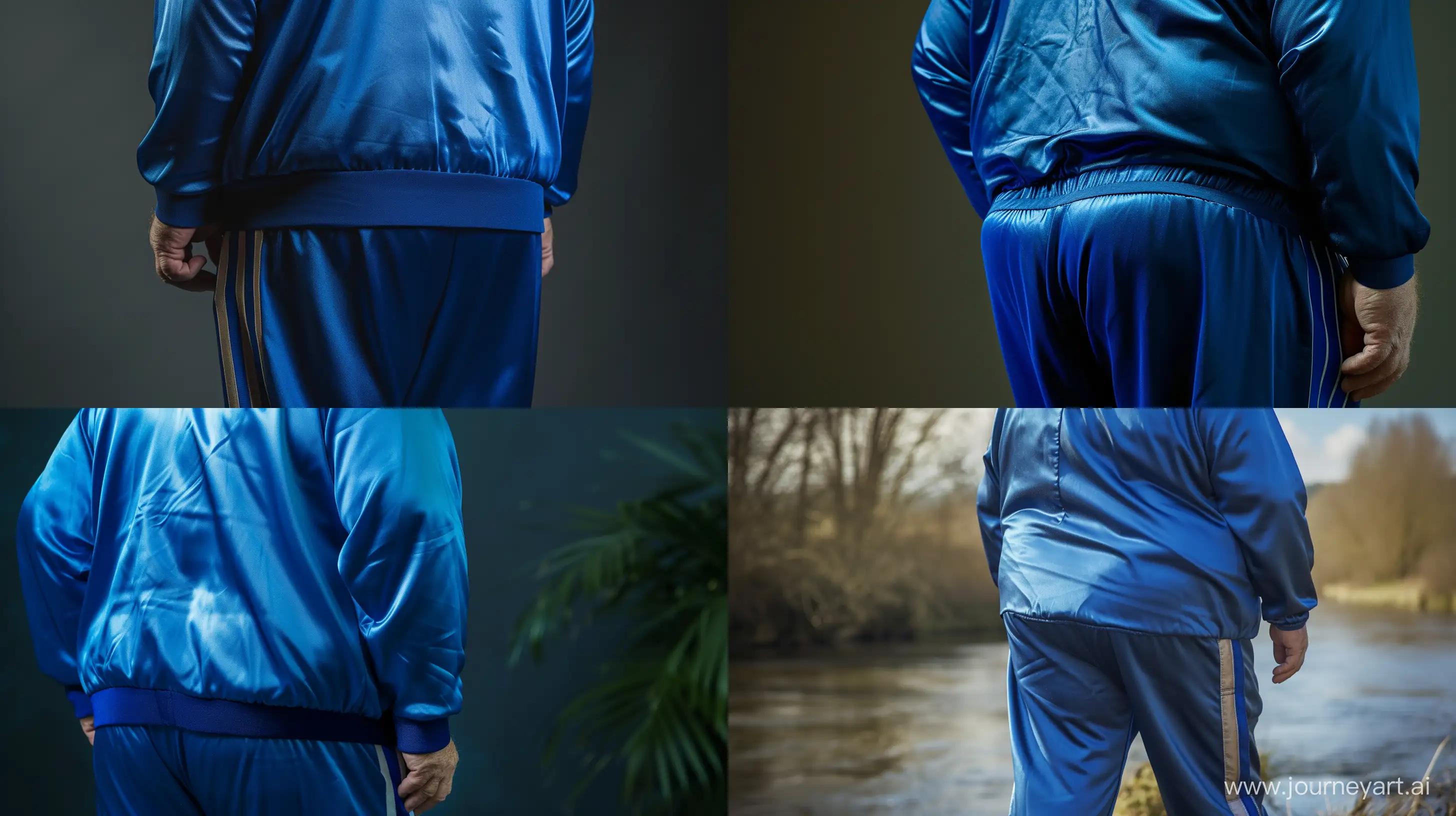 Mature-Man-in-Silk-Blue-Tracksuit-by-the-River