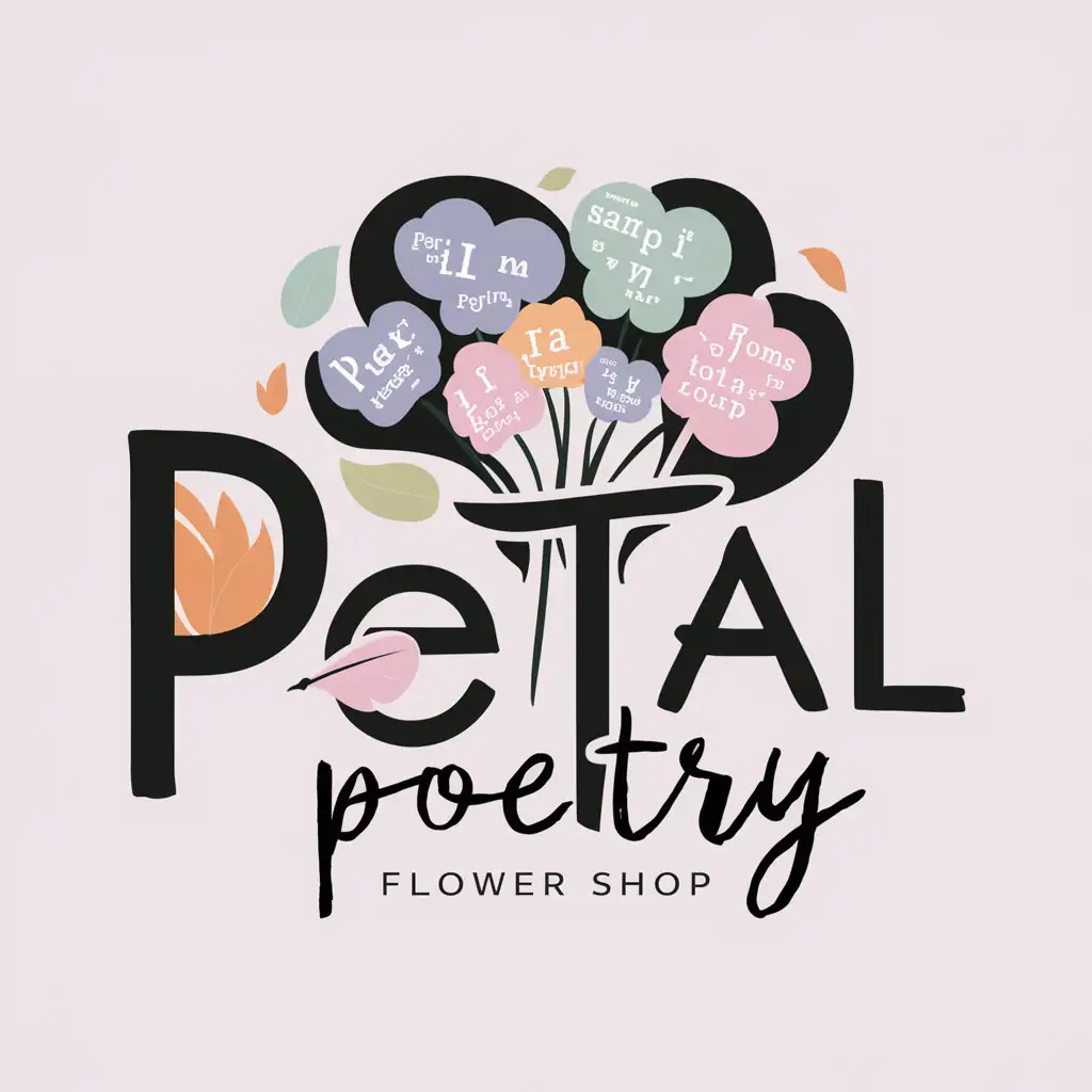 Creative Modern Flower Shop Logo Petal Poetry with PoetryInfused Bouquet