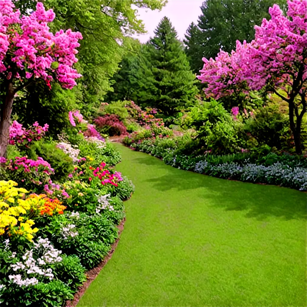 Stunning-Garden-Landscape-with-Flowering-Trees-in-HighResolution-PNG-Format