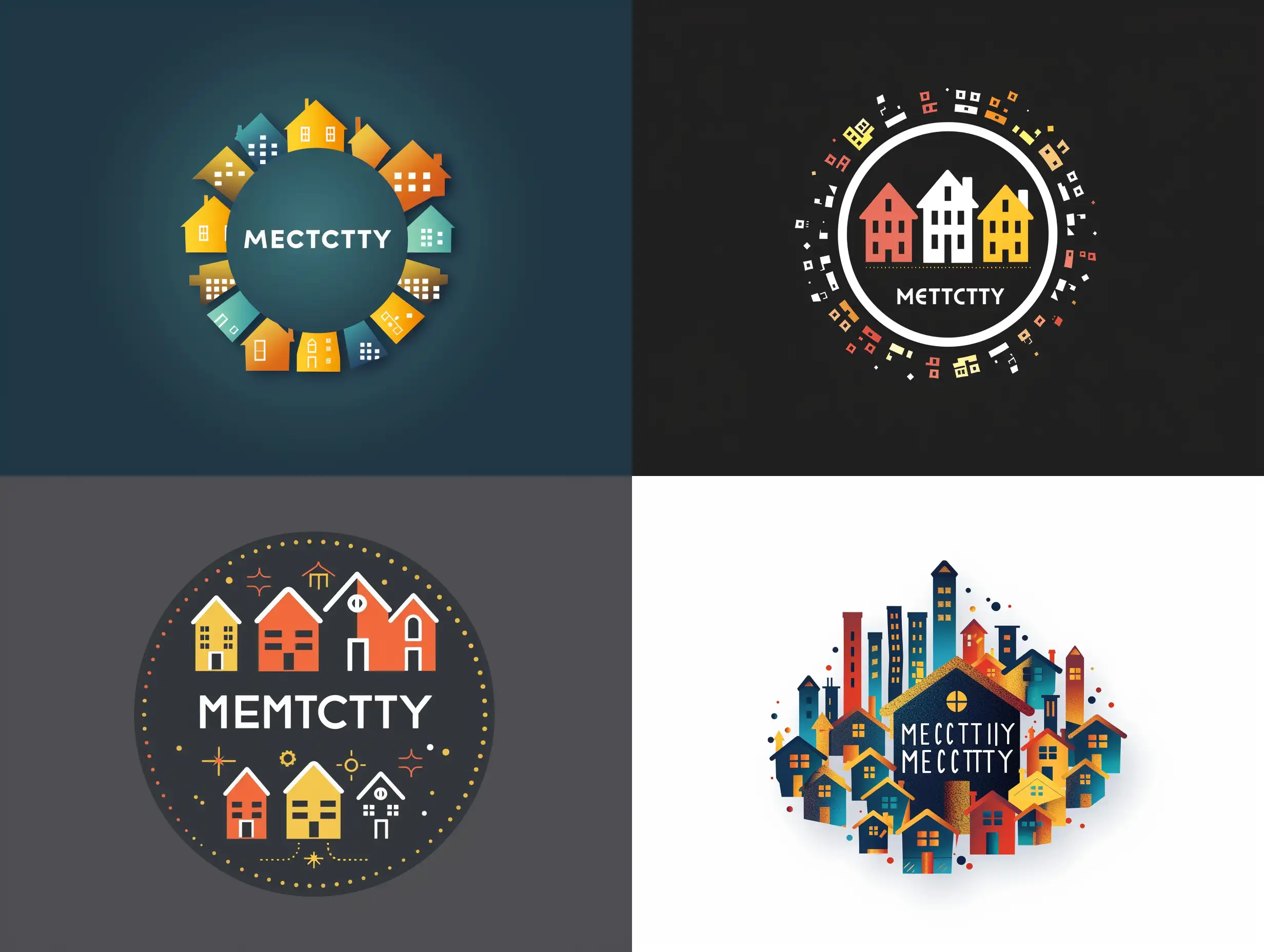 modern logo with houses and the word Metricity in the center