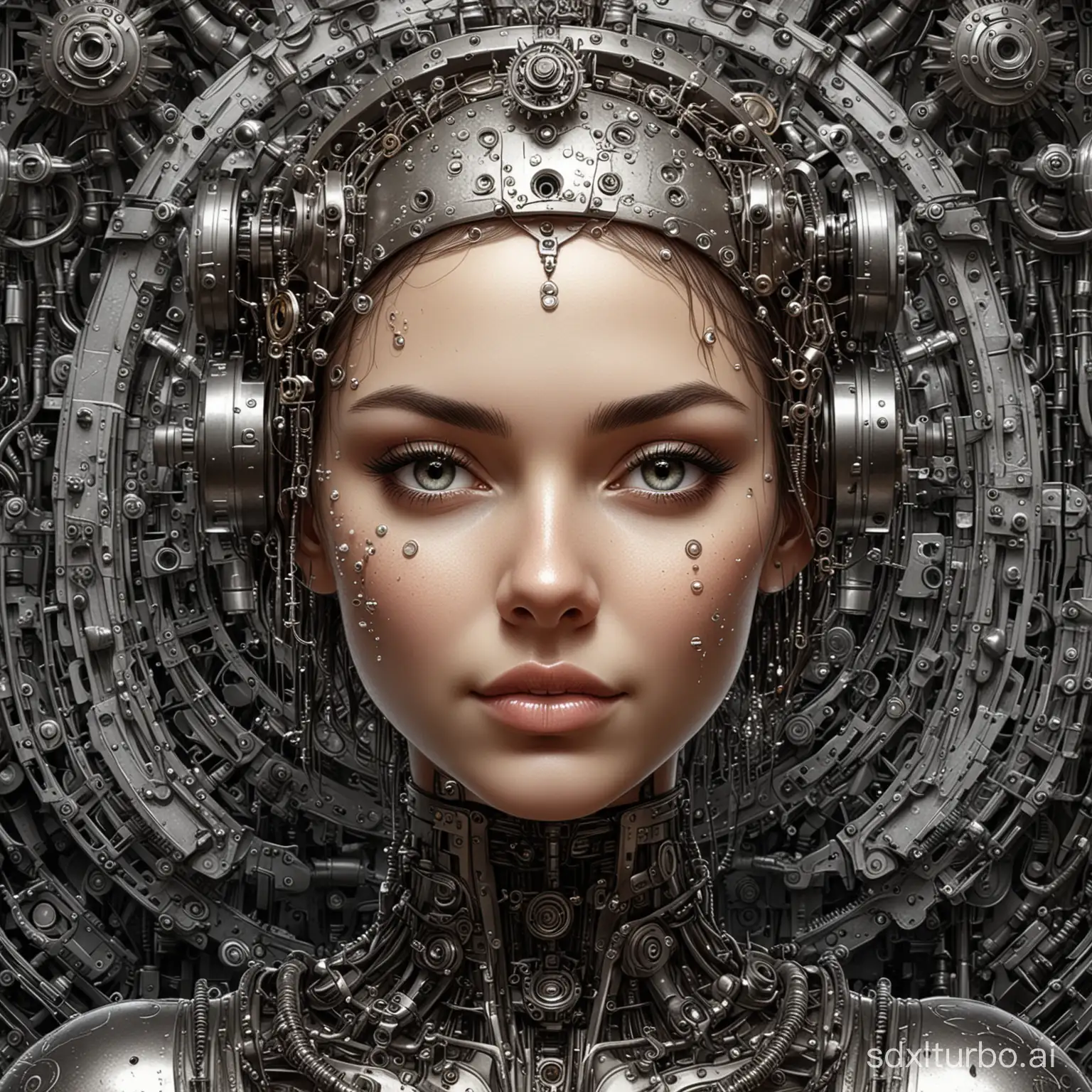 Fusion-of-Organic-and-Mechanical-Elements-Handsome-Girl-with-Metal-Mechanical-Decorated-Human-Head