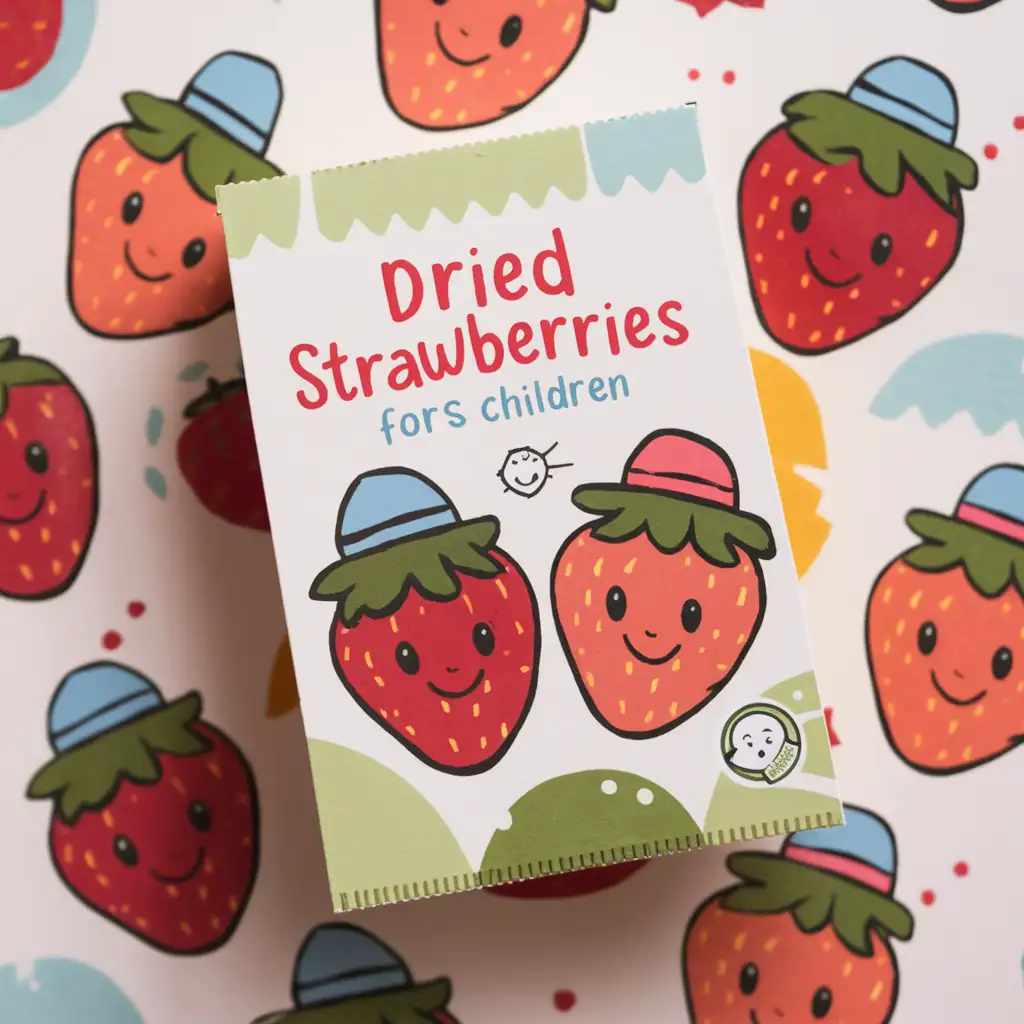 un petits pack qui contient fraise séchée pour les enfants 
